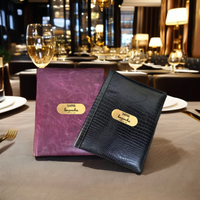 Couverture de menu en cuir PU de haute qualité, certifiée ISO, couleur personnalisée, élégante, avec placage rigide, pour restaurant, bar, menu de vins