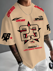 New Summer Men's Chicago Black <b>Red</b> and White Printed 23 Pattern Round Neck Breathable Casual T-shirt Loose Outdoor <b>Top</b> - Product Image 3