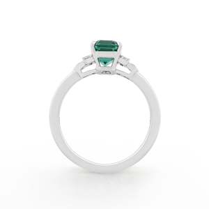 Emerald Cut Green Gemstone Ring Prong Setting Classic Women's Engagement Band Geometric Style - Product Image 2