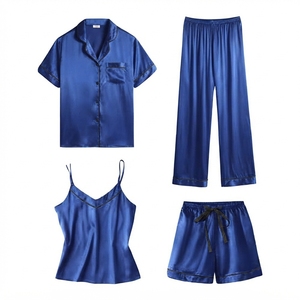 Ensemble de pyjama en satin de polyester pour femmes, manches courtes, vert uni, col rabattu, taille élastique, respirant, élégant, vêtements de nuit 2 pièces - Product Image 3