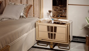 Luxury Modern Italian Style Solid Teak Wood Bedroom Set California King/Queen Size Fluted Mirror <b>Dressing</b> Table Home Furniture - Product Image 6