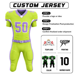 Ensemble d'uniformes de football américain sublimés sur mesure vert et violet, col en V, manches courtes, jersey ajusté anti-transpiration, pantalon pour adulte - Product Image 3