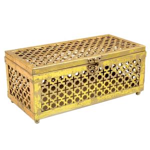Boîte à bijoux en métal faite à la main en vrac en forme de rectangle en feuille d'or pour dessus de table boîtes de rangement personnalisées pour la décoration de la maison vente en gros - Product Image 1