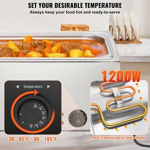 Scaldavivande Elettrico Commerciale in Acciaio Inox da 1200W, 19QT, Bain Marie, Scaldavivande da Tavolo per Buffet - Product Image 3