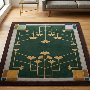 Alfombra de Lana Inspirada en el Arte y la Artesanía, con Borde Floral Hecho a Mano, Alfombra Verde Oscuro Estilo Misionero para Sala de Estar, Dormitorio, Decoración Vintage - Product Image 3