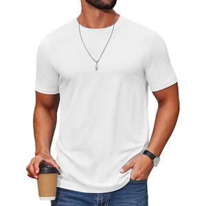 T-shirt pour homme à manches courtes en coton mélangé, col rond, décontracté, basique, pour l'été - Product Image 1