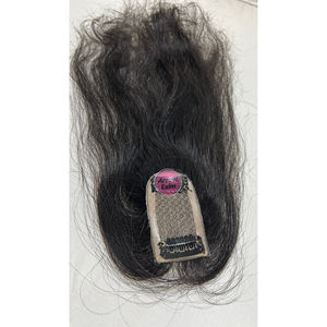 Topper en dentelle 1.5x4 en cheveux indiens Remy lisses et ondulés avec raie naturelle |   Extensions de cheveux humains à clipser, 100% cheveux naturels - Product Image 4