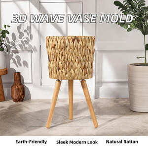 Ensemble de pots de fleurs en osier tressé, grands pots d'intérieur avec support en bois, pots de fleurs tressés tendance, vente chaude - Product Image 4