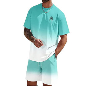 Ensembles de vêtements pour hommes de luxe, ensembles de 2 pièces, t-shirts à motifs tropicaux et shorts, tenues de vacances à la plage - Product Image 1