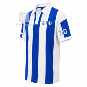 Polo rayé personnalisé Zeta Phi Beta Sorority avec logo brodé sur le devant, bleu et blanc, décontracté, manches courtes pour femme - Product Image 2