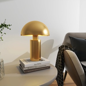 Decorative Hammered Brass Table Lamp with Cotton Shade, Unique Home <b>Lighting</b> Piece - Product Image 1