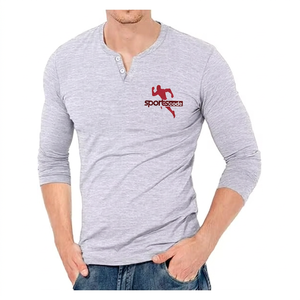Sportscode <b>Men's</b> Gray Short Sleeve <b>Henley</b> <b>T</b>-<b>Shirt</b> Regular Fit O-Neck Casual Top 100% Cotton 120g Solid Jersey - Product Image 3