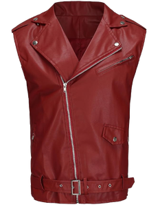 Chaleco de Motociclista de Cuero Sintético PU para Hombre, Sin Mangas, Ajustado, con Cierre y Pedrería, Estilo Punk, para Invierno - Product Image 1
