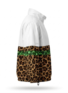 Unisex Leopard Print Quarter-<b>Zip</b> Windbreaker Jacket Green Glitter Stripe Sporty Style Polyester Material Winter ODM Finished - Product Image 5