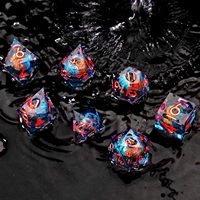 Ensemble de dés en résine faits à la main Beholder's Dragon Eye DND, à cœur liquide œil de chat, à bords tranchants, pour Dungeons & Dragons TTRPG, rose et bleu, 7 pièces