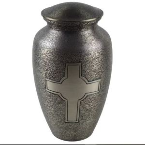 Silver Speckled Metal Cremation Urn <b>Keepsake</b> <b>Ashes</b> Vase Cross Memorial Urn European Style Funeral Decor - Indian Home Crafts - Product Image 4