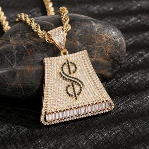 Collier Pendentif Dollar en Cristal Plaqué Or et Argent Personnalisable pour Hommes, Style Hip Hop, Vente en Gros - Product Image 4