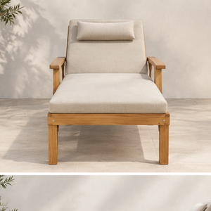 Chaise longue d'extérieur moderne en teck massif pour jardin, patio, bord de piscine, mobilier de détente pour maison, hôtel, complexe hôtelier, villa - Product Image 4