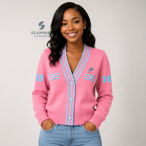Cárdigan de punto estilo universitario para mujer Jack And Jill Of America, con cuello en V, botones frontales, ribete a rayas, bordado, estilo preppy. - Product Image 5