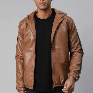 เสื้อฮู้ดหนังสั่งทำสไตล์ใหม่ ราคาสมเหตุสมผล สีพื้นและลายพิมพ์ดิจิทัล ย้อมสีเรียบๆ สไตล์วินเทจสำหรับผู้ชาย - Product Image 1