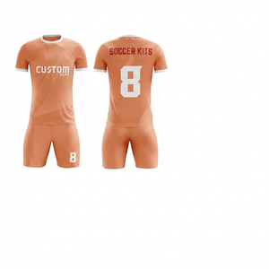 Conjunto de Camiseta de Fútbol Personalizada al por Mayor, Color Durazno, Unisex, de Malla, Secado Rápido, Cuello Redondo, Manga Corta, Corte Regular, 100% Poliéster Ecológico - Product Image 1