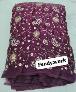 FENDY <b>silk</b> workfabric Exquisite FENDY-Inspired Designer SilkFabric Featuring IntricateArtisanal ThreadworkLuxurious SmoothFinish - Product Image 2