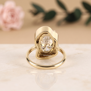 Oval Cut Moissanite Ring Bezel <b>Frame</b> Gold Band Engagement Wedding Bridal Statement Jewelry for Women Custom Fine Jewelry Ring - Product Image 3