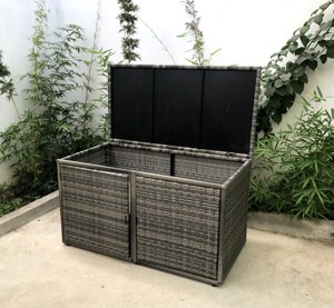 Boîte de rangement décorative en rotin gris moderne de haute qualité, résistante aux intempéries, avec cadre métallique pour mobilier de jardin - Prix de gros - Product Image 4