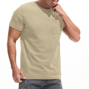 T-shirt d'été à manches courtes en coton uni 190 g/m², couleur unie, coupe ample, avec poche, séchage rapide pour homme - Product Image 3