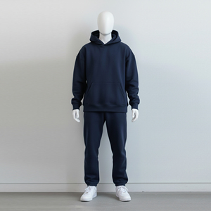 Ensemble de survêtement bleu marine personnalisé pour homme – Hoodie et pantalon de jogging amples en molleton épais – Style streetwear - Product Image 2
