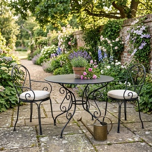 Wholesale Luxury European Custom Design Hand Forged Powder Coated <b>Metal</b> Wrought Iron Dining <b>Table</b> Durable Weather Resistant - Product Image 4