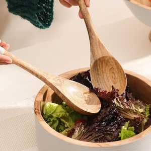 Salad Mixing Dinner Fork and Spoon Set Long Handle Salad Servers Set Acacia Wood <b>Serving</b> Spoons Set Cooking Spoon - Product Image 3