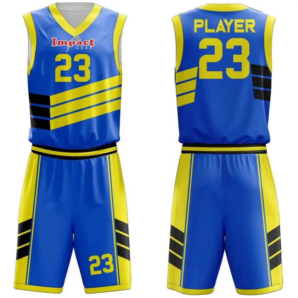 Seragam Basket Sublimasi Desain Baru Grosir, Set Jersey Basket Biru