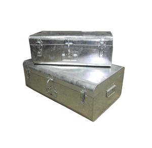 Contenedores de acero vintage, caja de almacenamiento rectangular de metal con tapa abatible, estilo industrial, apilable, para artículos diversos. - Product Image 2
