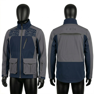Veste Softshell de Pêche pour Hommes 300GSM en Tissu Polyester Spandex Premium Respirant avec Panneaux Bleu Marine et Orange, Impression Personnalisée et Logo Brodé - Product Image 3
