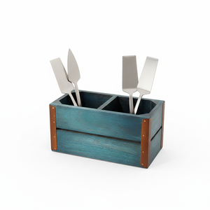 ที่วางช้อนส้อมไม้สีน้ำเงิน ของตกแต่งสำนักงานสุดหรูและอุปกรณ์เสริมที่สมบูรณ์แบบสำหรับการจัดระเบียบอุปกรณ์ครัวและชุดอาหารบนโต๊ะอาหาร - Product Image 2