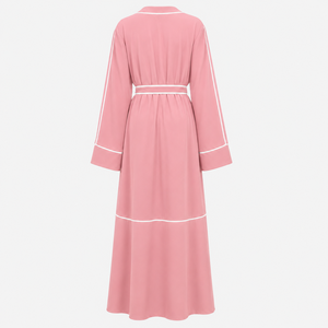 Abaya de haute qualité à devant ouvert, manches longues, élégante, avec ceinture, style long et élégant, avec passepoil. - Product Image 2