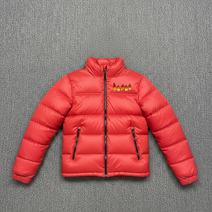 2026 Red Men's Casual Winter Puffer <b>Jacket</b> with Front Logo Stand Collar <b>Zipper</b> Closure Thick Polyester Wadding Windproof Design - Product Image 4