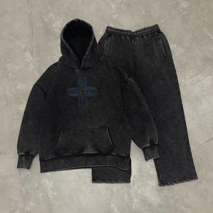 Wholesale Vintage Acid <b>Washed</b> Streetwear Tracksuit for Men Premium Quality Loose Fit Hoodie & Trouser Custom Logo Sweat Suit - Product Image 1