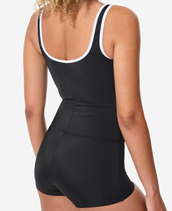 Maillot de bain une pièce noir de haute qualité pour femme, bretelles spaghetti, taille haute, séchage rapide, couleur unie, fermeture éclair sur le devant, printemps-été - Product Image 5