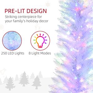 7 Alberi di Natale Artificiali Bianchi Preilluminati con Luci LED Colorate, Albero a Forma di Matita con Rami Scintillanti - Product Image 6