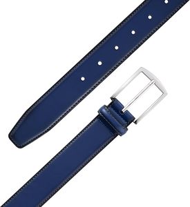 <b>Navy</b> Blue Cow Hide Leather <b>Belt</b> with Silver Rectangular Pin Buckle Formal Style - Product Image 2