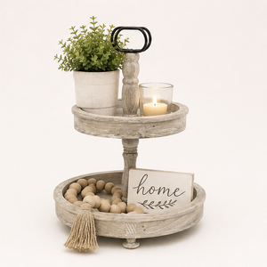 2 Tier Rustic Farmhouse Wooden Cake Stand Distressed Wood Tiered Tray for Cupcakes Dessert Serving and Kitchen Counter <b>Tabletop</b> - Product Image 6