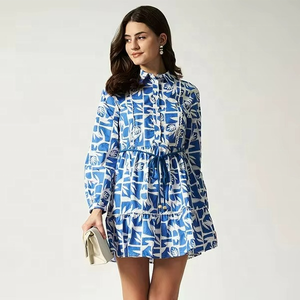 Vestido Camisero Elegante de Algodón Tejido para Mujer, con Encaje Estampado y Botones, Azul Fresco, Túnica Casual para Otoño, Precio al por Mayor - Product Image 6