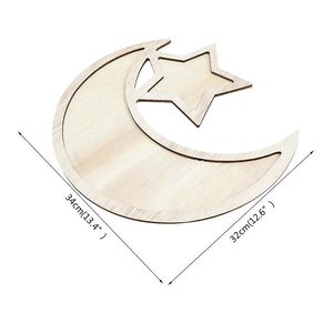 Plateau de service décoratif en bois en forme de croissant de lune et d'étoile, décoration de table pour le Ramadan, plateau de présentation festif pour la maison, fête de l'Iftar et occasions spéciales - Product Image 5