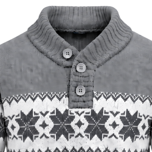 Suéter de punto Fair Isle gris para hombre, manga larga, cuello con botones, patrón a cuadros, jersey con puños acanalados 12GG, informal, venta al por mayor, invierno - Product Image 6
