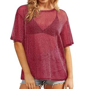 T-shirt en polyester à coupe classique, manches courtes en mesh transparent, respirant, pour yoga et entraînement, avec logo personnalisé, t-shirt en mesh à demi-manches - Product Image 1