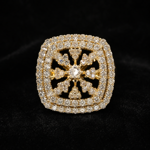 Luxury 14K <b>Gold</b> Women <b>Ring</b> with Square Flower Cluster Premium Wedding Party Wear Jewelry Collection - Product Image 2