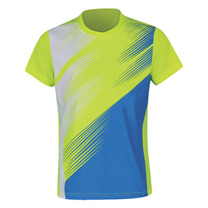 Conjunto Deportivo Unisex Verde Lima y Azul para Tenis, Cuello Redondo, Manga Corta, Absorbe la Humedad, Transpirable, Secado Rápido, Poliéster, Verano - Product Image 3