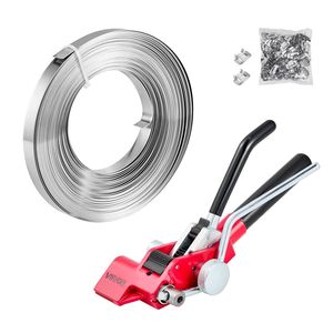 Kit de cerclage en acier robuste de 30 m avec 100 attaches métalliques, outil manuel pour l'emballage de palettes - Product Image 1